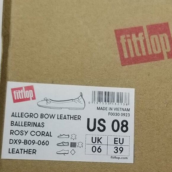 FitFlop Women's ALLEGRO Soft Leather Ballet Flats Size 8 Rosy Coral NWT - Picture 9 of 9